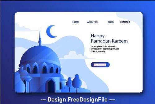 Dark blue background Ramadan kareem landing page vector