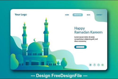 Dark cyan background Ramadan kareem landing page vector
