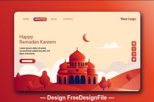 Dark red background Ramadan kareem landing page vector