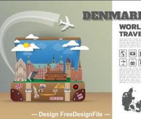 Denmark travel cartoon illustration vector