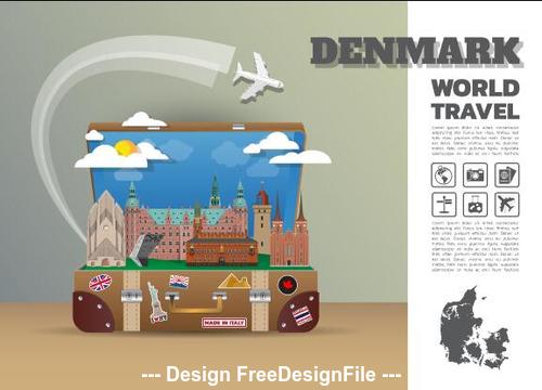 Denmark travel cartoon illustration vector
