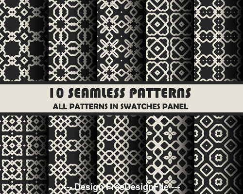 Different geometric patterns on black background vector