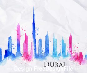 Dubai watercolor city silhouette vector