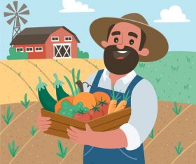 Farmer and organic vegetables cartoon illustration vector