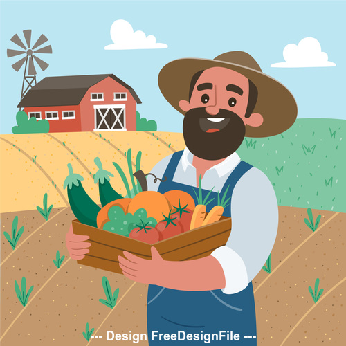 Farmer and organic vegetables cartoon illustration vector