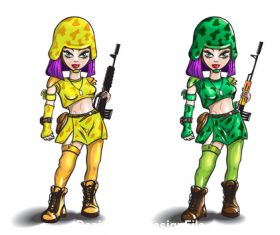 Female soldier cartoon pattern vector