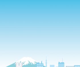 Fuji mountain and city cartoon vector