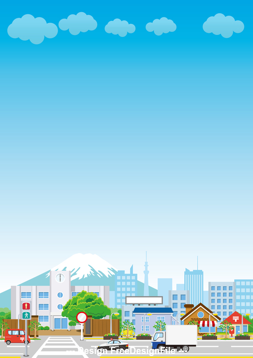 Fuji mountain and city cartoon vector