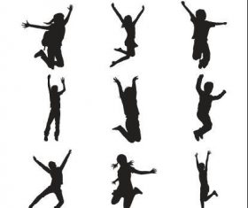 Girl and boy jumping silhouette vector