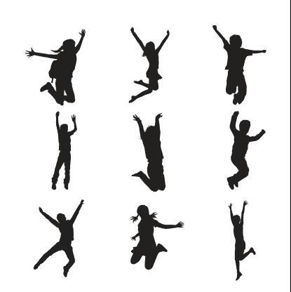 Girl and boy jumping silhouette vector