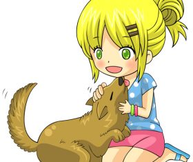 Girl and dog Japanese comic vector