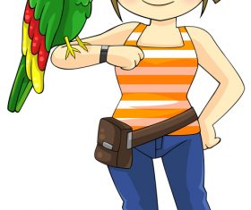 Girl and parrot Japanese comic vector
