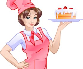 Girl chef in pink and cake vector