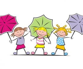 Girls and umbrella vector