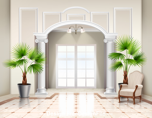 Green plants in the living room vector