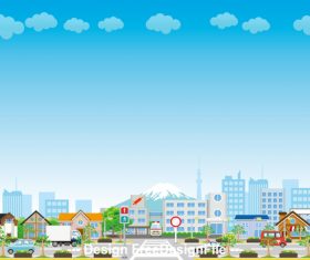 Japan Fuji mountain and city cartoon vector