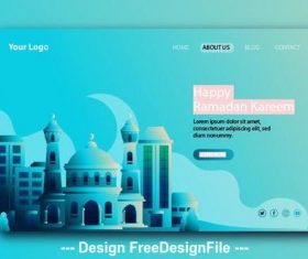 Light blue background Ramadan kareem landing page vector