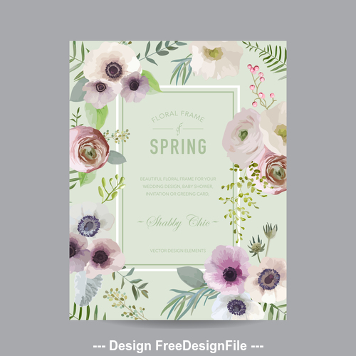 Light green background floral frame card vector
