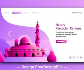 Light purple background Ramadan kareem landing page vector