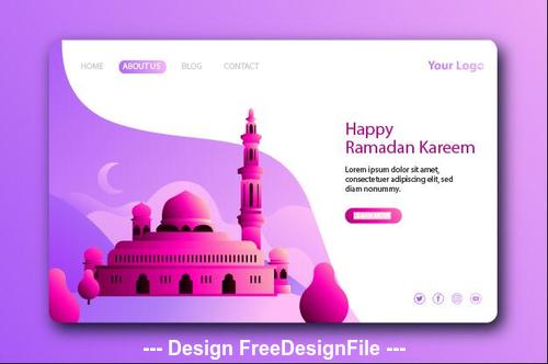 Light purple background Ramadan kareem landing page vector