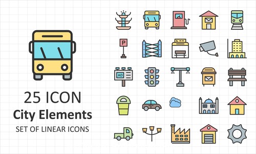 Linear city elements icon vector