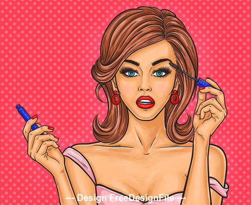 Makeup girl cartoon illustration vector free download