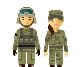 Male and female soldier cartoon pattern vector