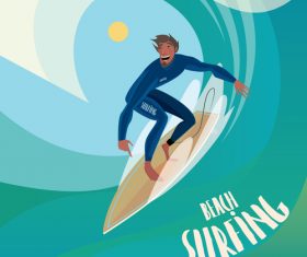 Man on a surfboard to ride the wave vector