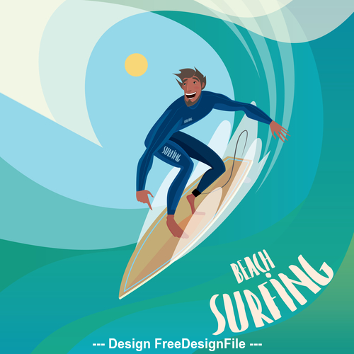 Man on a surfboard to ride the wave vector