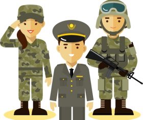 Officer and soldier cartoon pattern vector
