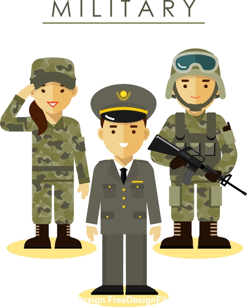 Officer and soldier cartoon pattern vector