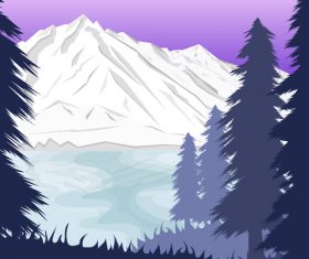Pine forest and snow mountain nature landscape vector