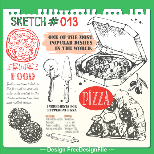 Pizza sketch illustration vector