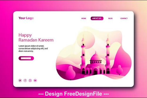 Ramadan kareem landing page vector on pink background