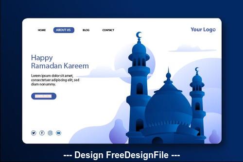 Ramadan kareem landing page vector on white background