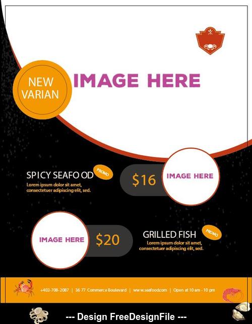 Seafood menu rearside list template vector