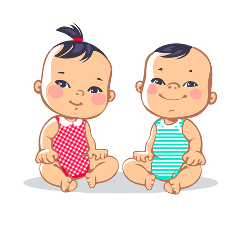 Smiling male and female babies vector