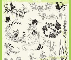 Spring travel woman traditional japanese decoration illustration vector