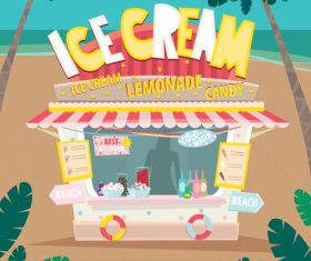 Stall on the beach with soda and ice cream vector