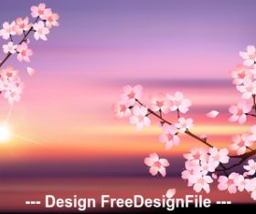 Sunrise and cherry blossom vector