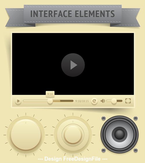 Video interface button design element vector