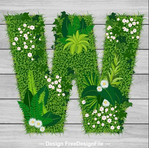W floral letters vector
