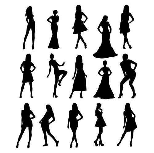 Woman silhouettes in different poses vector