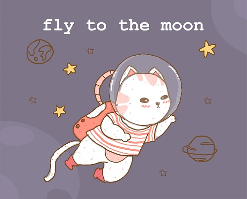 Astronaut Cat Fly On Galaxy Vector