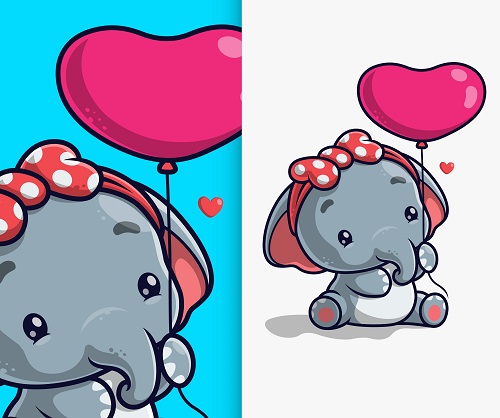 Baby Elephant with Heart Shape Balloon Vector