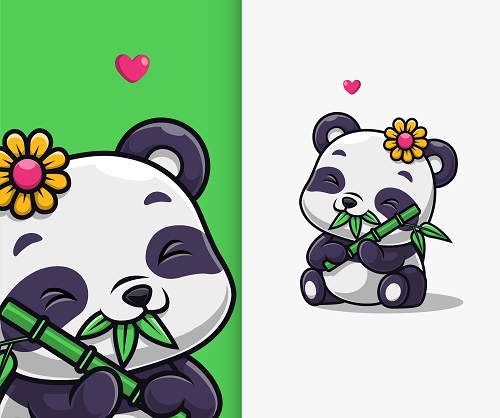 Baby Panda Eating Bamboo Cartoon Vector