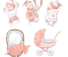 Baby Pink Sleeping with Stroller Vector