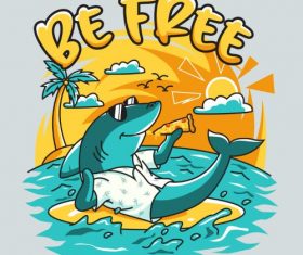 Be Free Shark Cartoon Vector