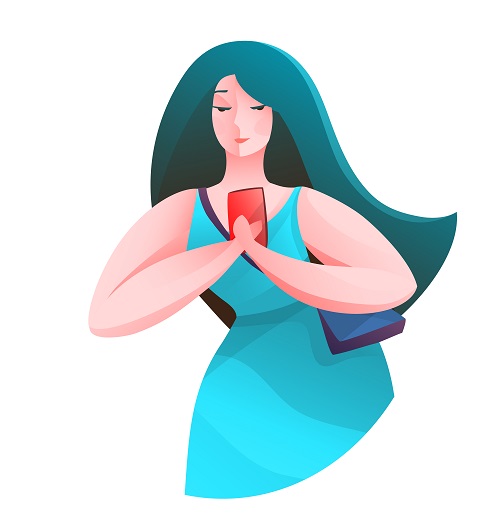 Beautiful Woman Looking at Her Smart Phone Vector