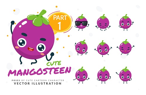 Cartoon Images of Cute Mangosteen Vector